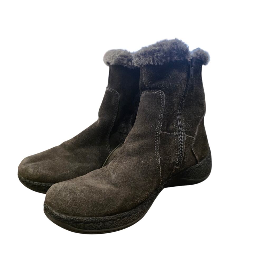 BareTraps Elilea Womens Size 8M Brown Suede Ankle Boots Faux Fur Lined Side Zip